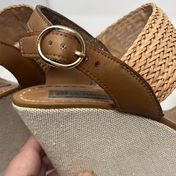 Steve Madden Wedge Sandal High Tan Size 8 Weave Strap - Picture 8 of 12